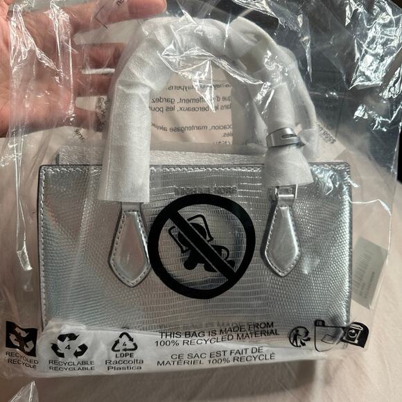 MICHAEL KORS Sheila Small Satchel Handbag Crossbody Embossed Purse Silver NWT - Picture 2 of 10